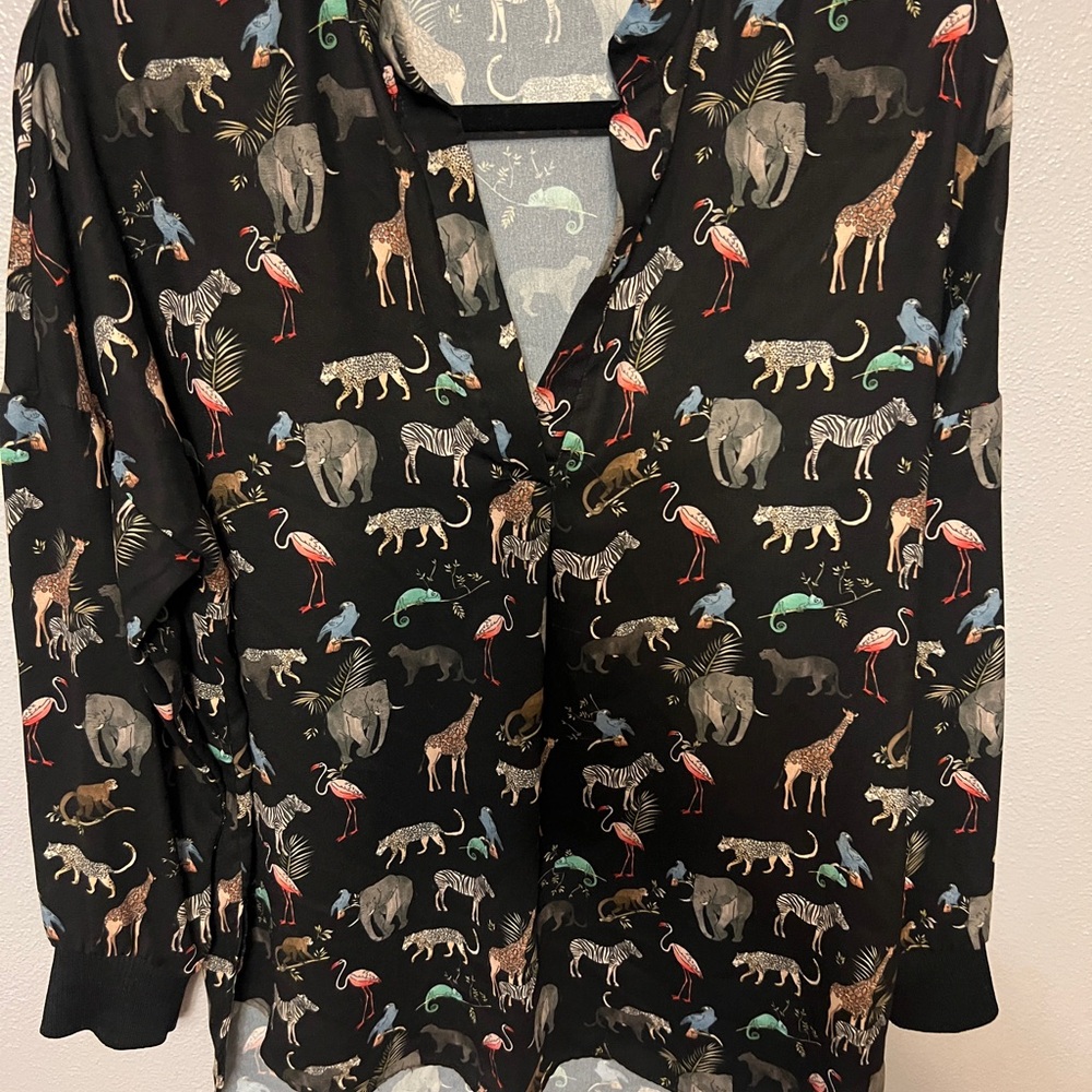 Zara Black Blouse with Multicolor Animal Print - Picture 4 of 6